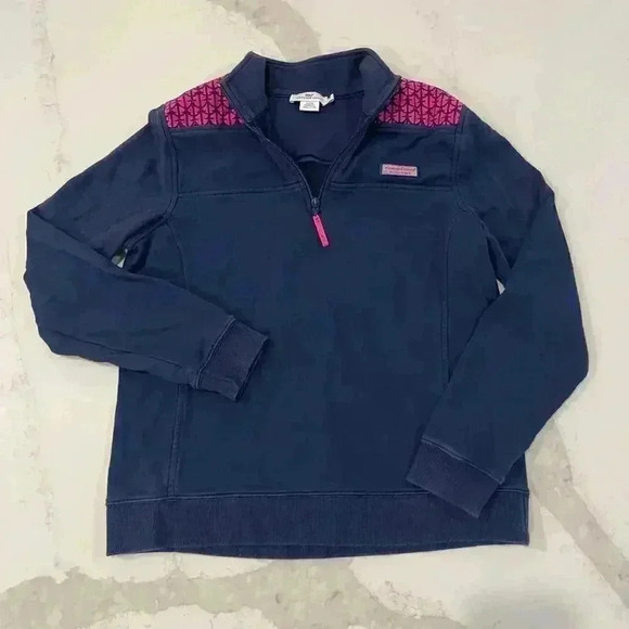 Vineyard Vines Blue Anchor Print Quarter Zip Pullover Sweatshirt Women’s Medium - Picture 1 of 6